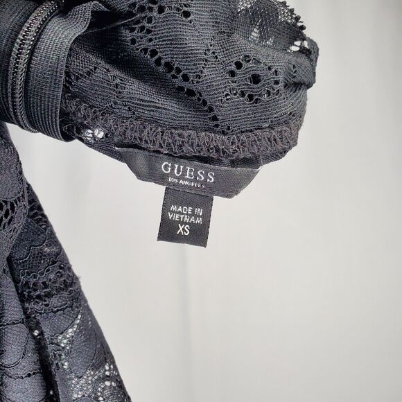 Guess Sheer Lace Top Women XS Black Mock Zip Vtg Y2K Romantic Going-Out Coquette - Picture 3 of 7
